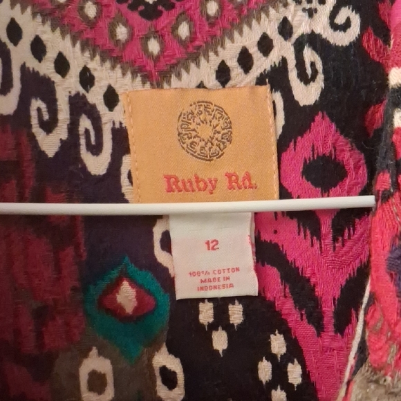 Boho Jacket: Ruby Rd. Multicolor Patterned %100 Cotton Jacket - Picture 4 of 4
